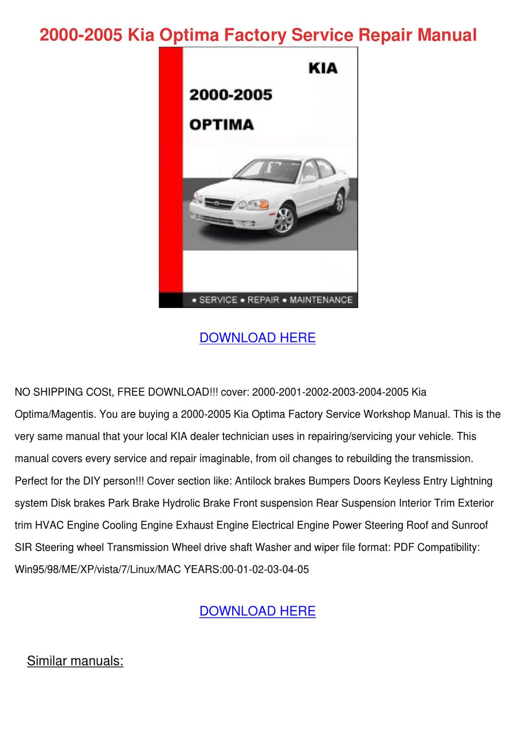Kia optima repair manual pdf
